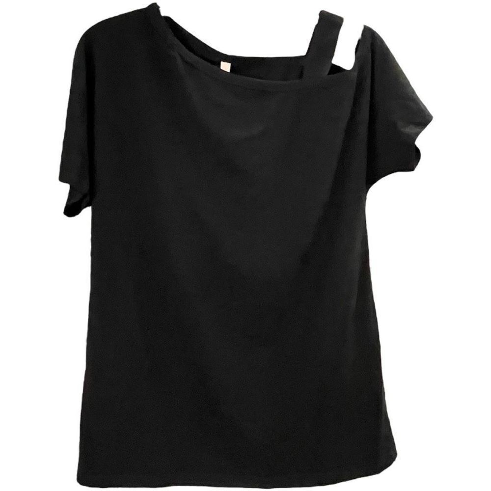 JS Womens Top Short Sleeve Cold Shoulder Pullover Shirt Black Size Medium NWT